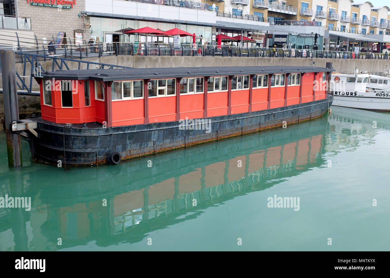 Brighton Marina UK February 2018 - Former Humber barge which was a Chinese Pagoda restaurant is to be turned into a local community hub Stock Photo