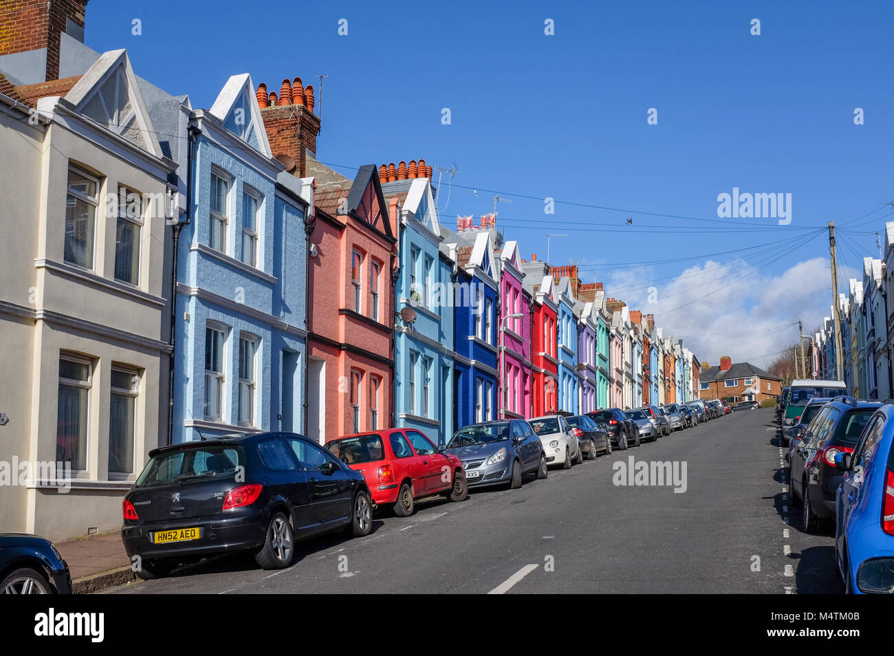 Brighton UK- Famous multi coloured houses and homes in Blaker Street Stock Photo