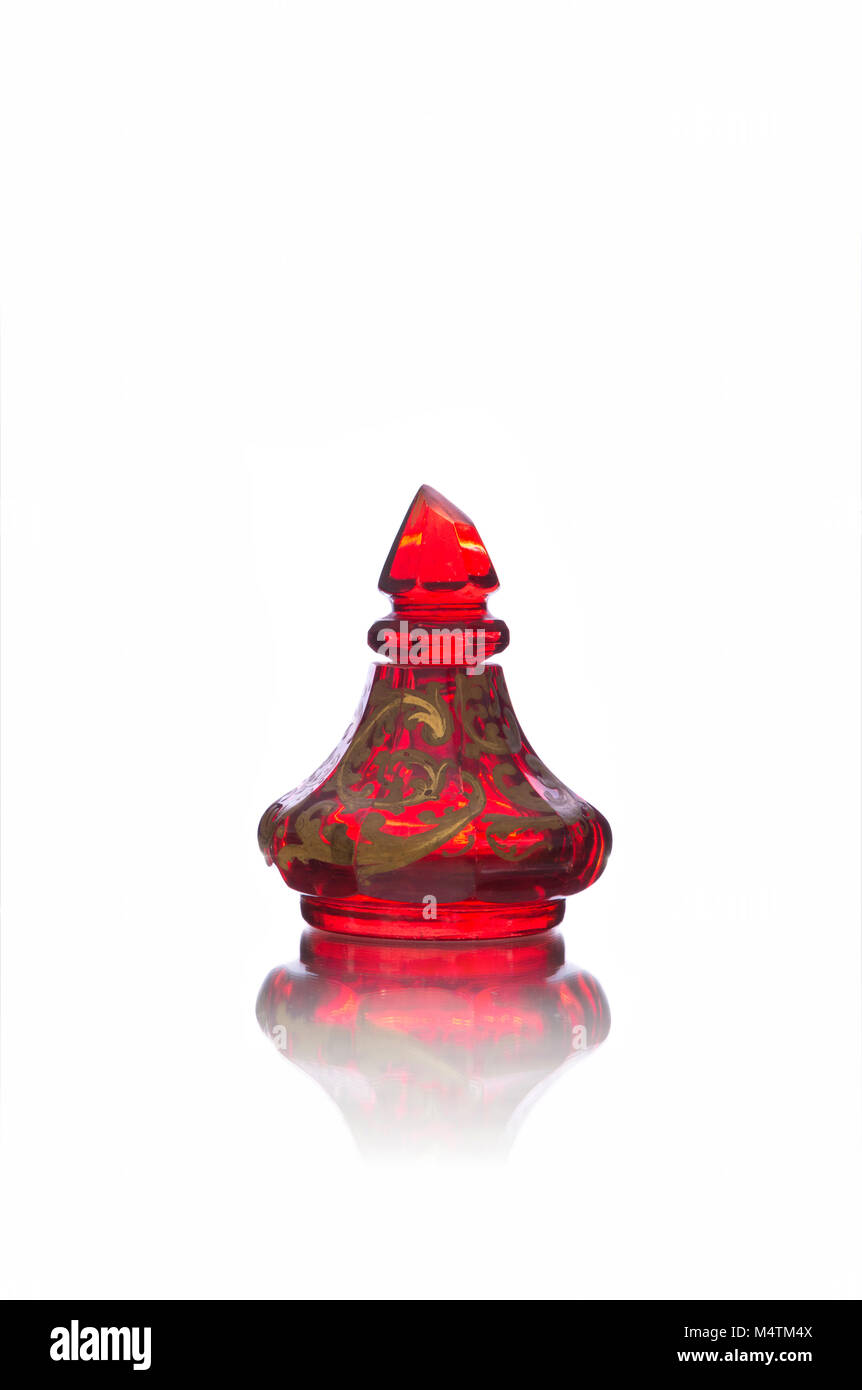 Antique red crystal carafe isolated on white backround Stock Photo