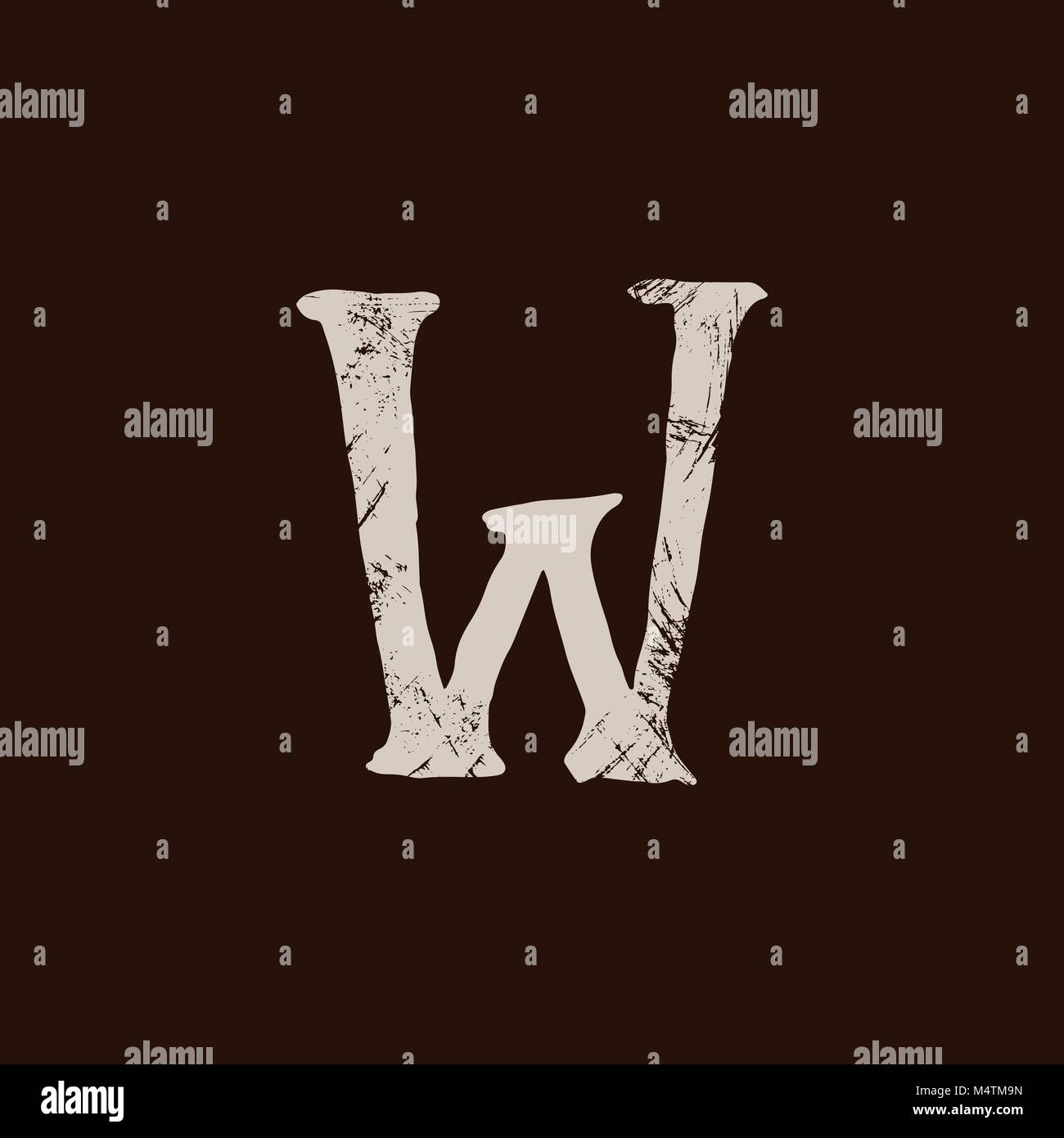 Letter W. Handwritten by dry brush. Rough strokes textured font. Vector ...