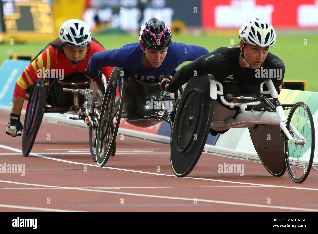 Amanda MCGRORY (centre) of the USA in the Women's 800m T54 heats at the World Para Championships in London 2017 Stock Photo