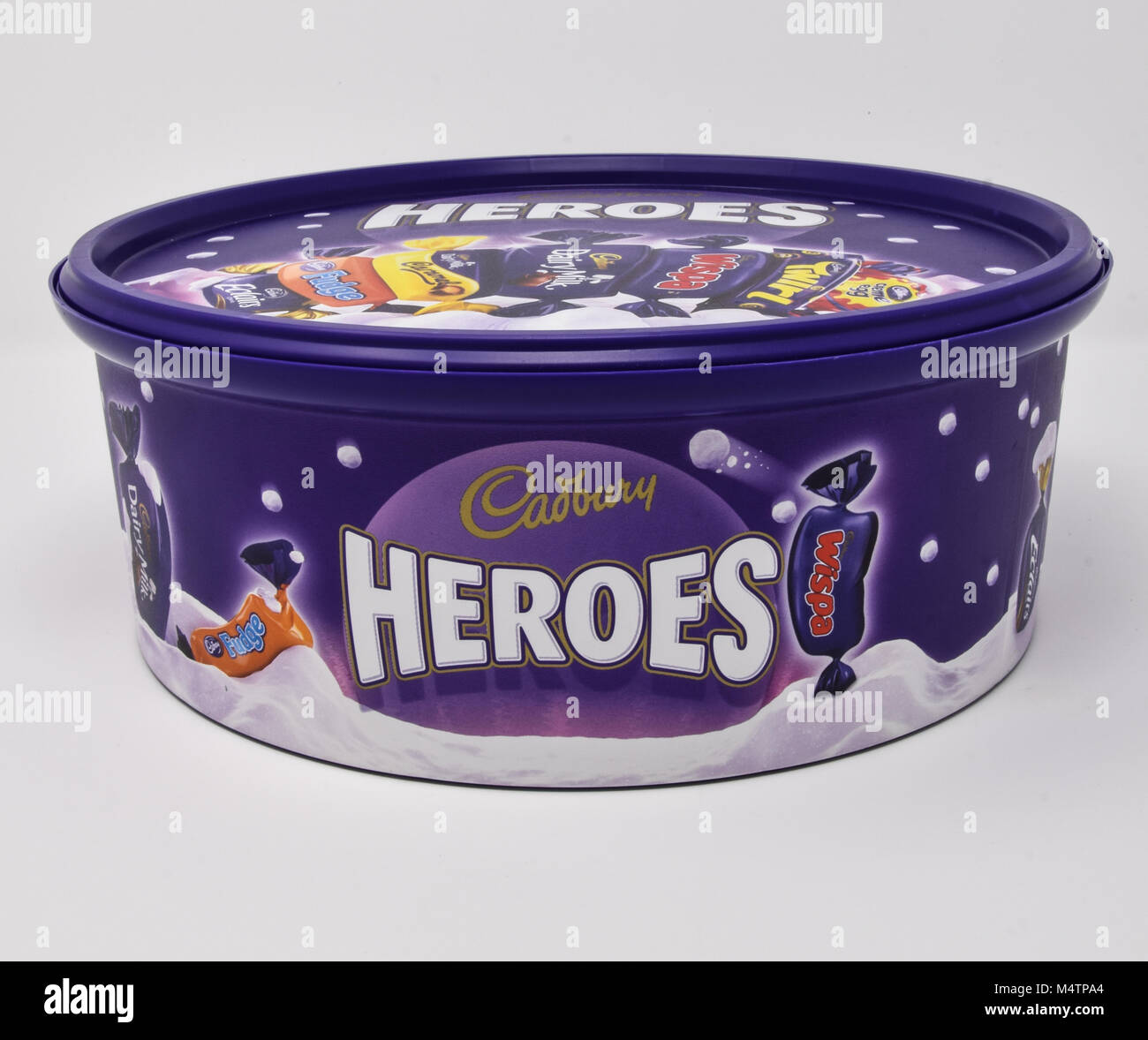 Reading, United Kingdom - January 13 2018:   A Festive tin of Cadbury's heroes mini chocolates Stock Photo