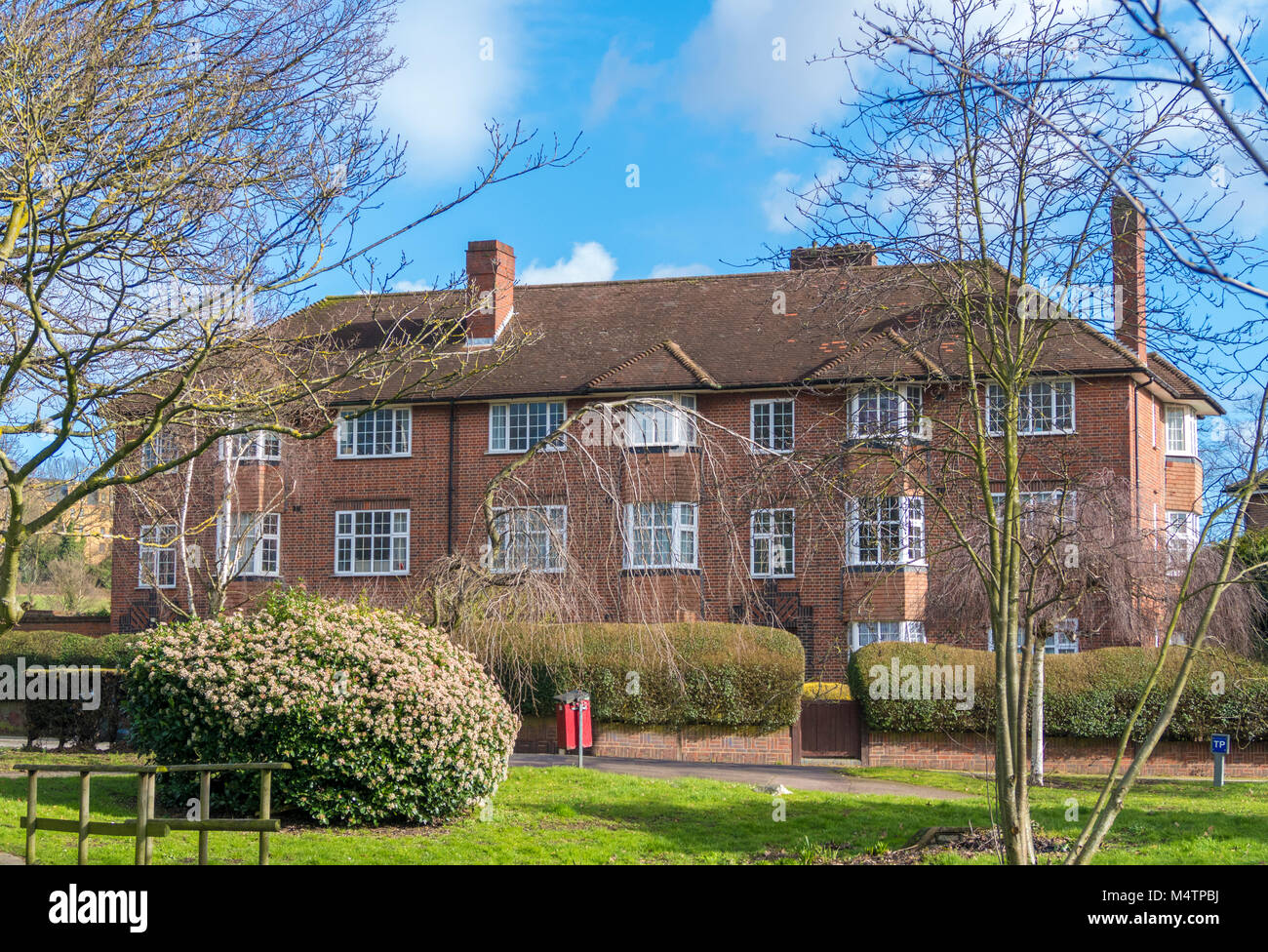Large, attractive, period apartment block, bathed in winter sunshine, facing the main road of Watford Way, in Hendon, London NW4, England, UK. Stock Photo