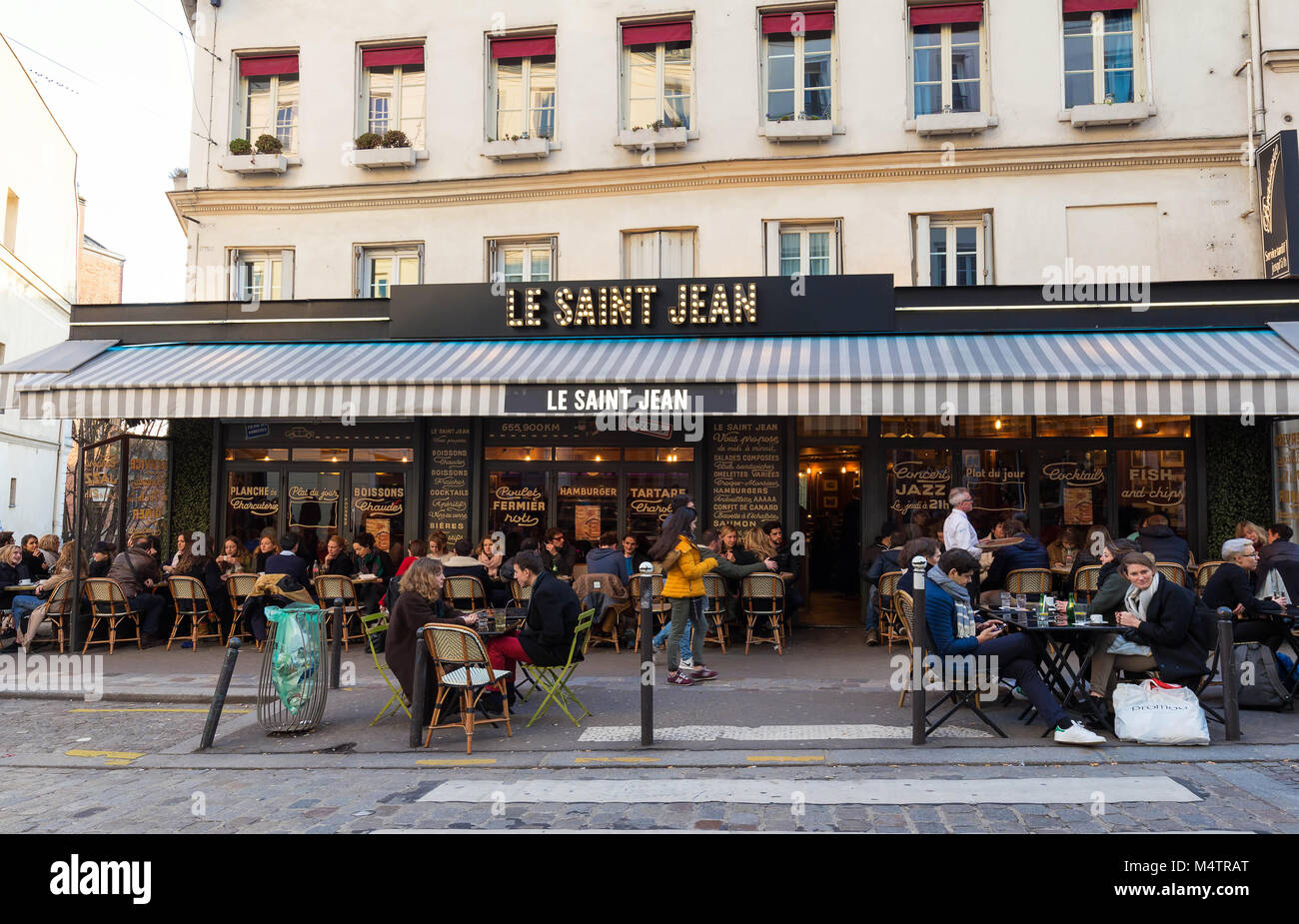 The Cafe Saint Jean is a cafe in the Montmartre, Paris, France. Stock Photo