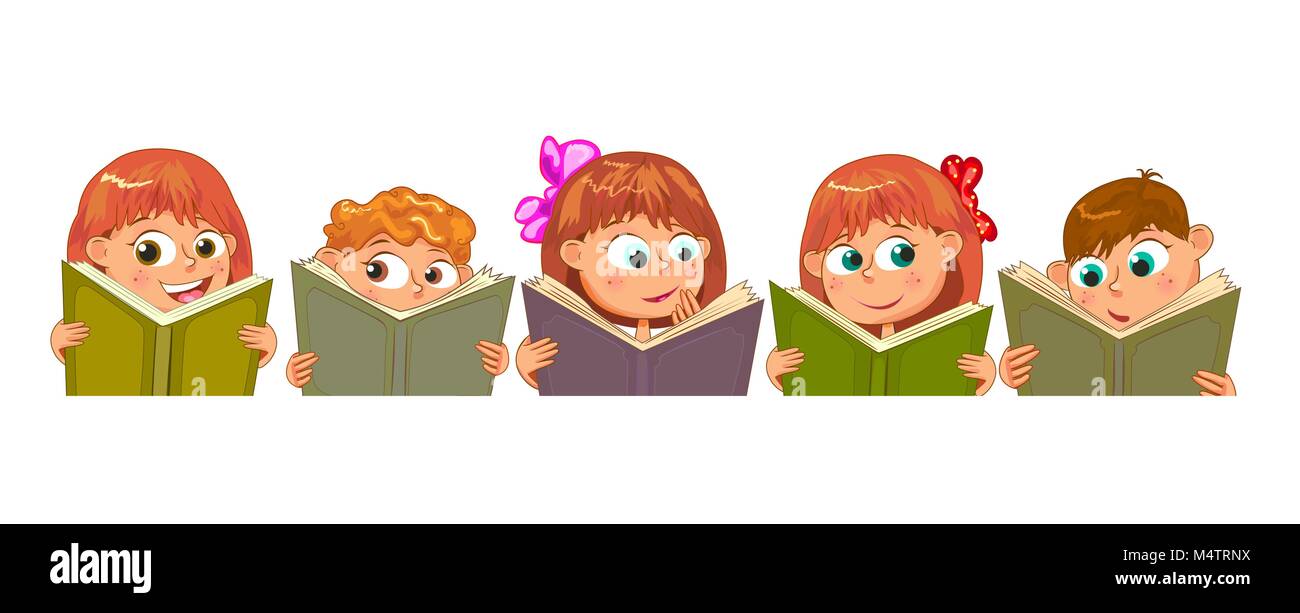 Happy children read books. Little children read books. Children with books  on a white background Stock Vector Image & Art - Alamy