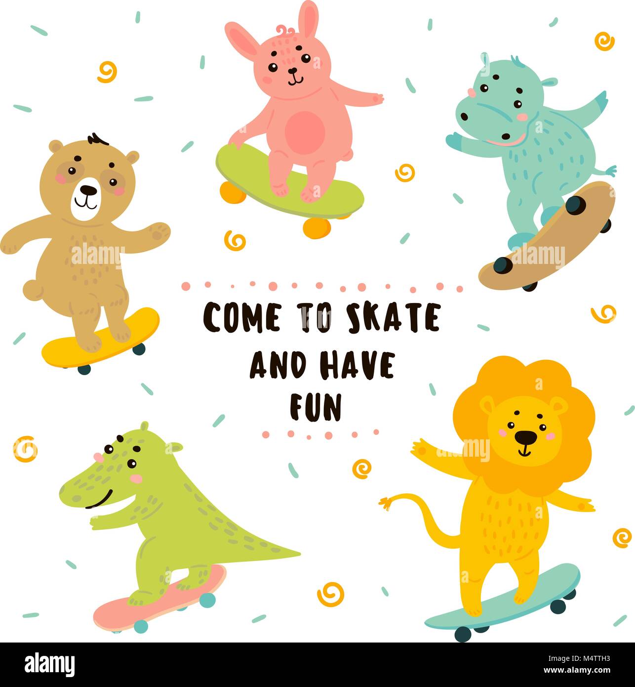Crocodile, lion, bunny, bear, hippo skateboarding Stock Vector Image ...