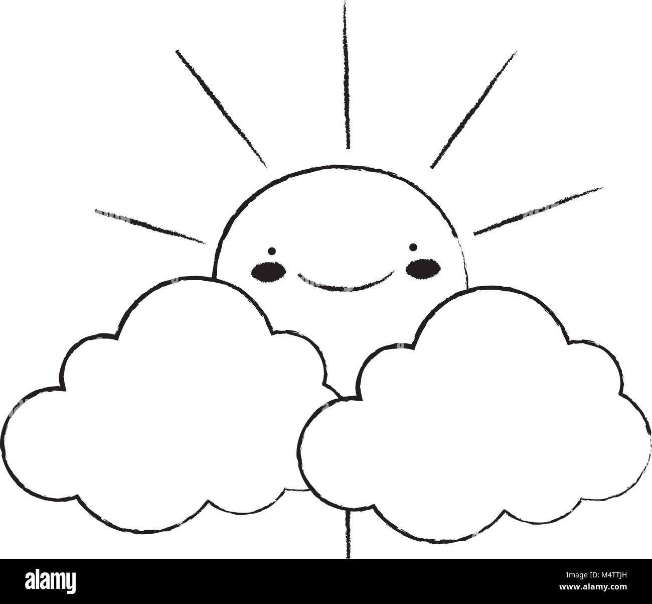 grunge kawaii happy sun with cloud natural weather Stock Vector Image ...