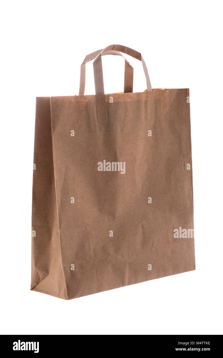 Cardboard box with handle isolated over a white background Stock Photo