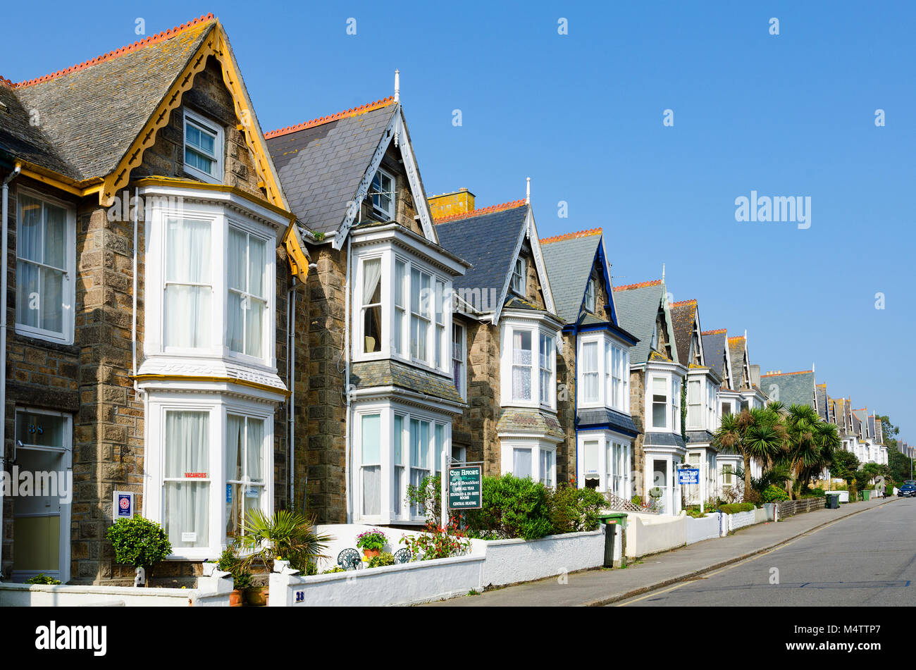 hotels, bed and breakfast accomodation in a residential street, penzance, cornwall, england, britain, uk. Stock Photo
