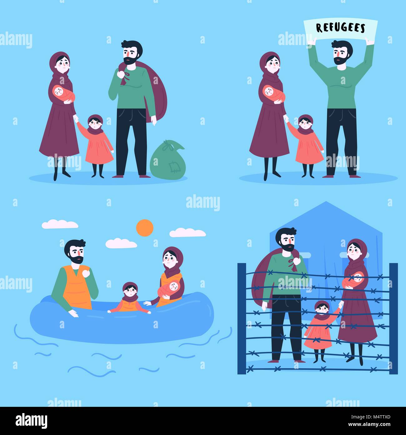 Refugee family with child and small baby Stock Vector