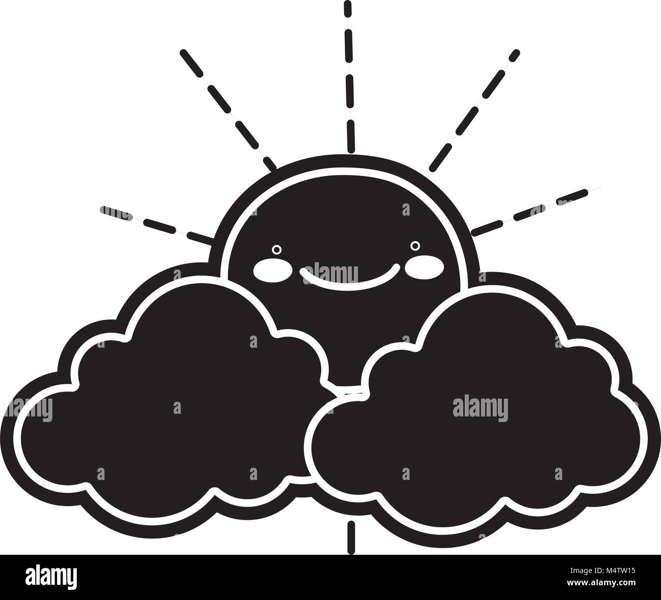 silhouette happy sun with cloud kawaii natural weather Stock Vector ...