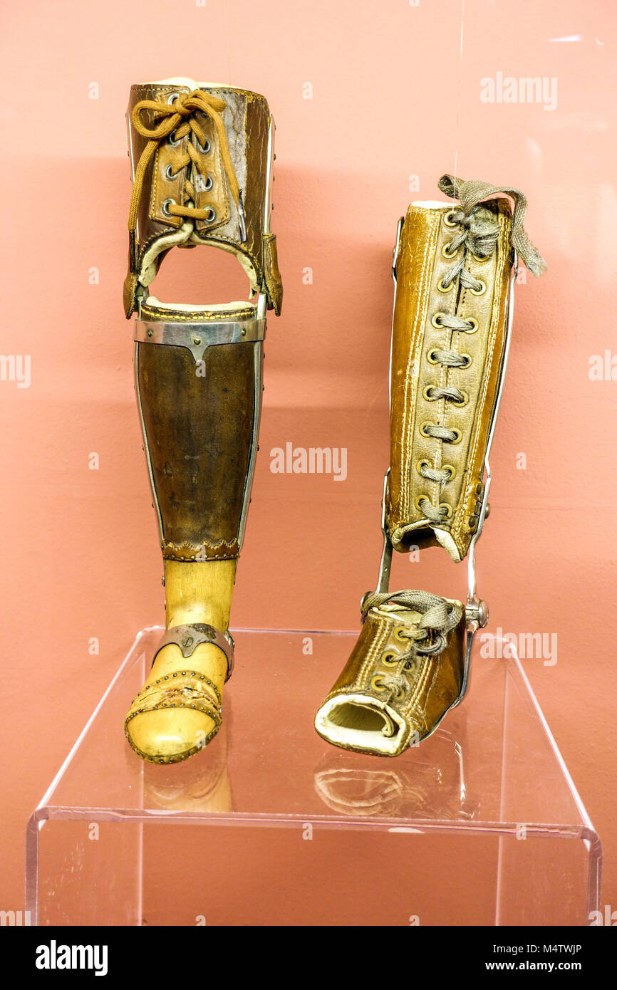 Historical Arm Prothese, prosthesis limb replacement, beginning of the 20th century, National technical museum, Prague, Czech Republic Stock Photo