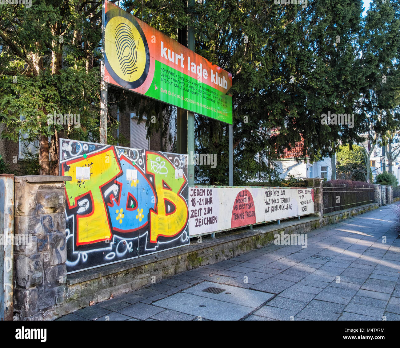 Berlin Pankow. Kurt Lade Klub building exterior. Cult youth club offers