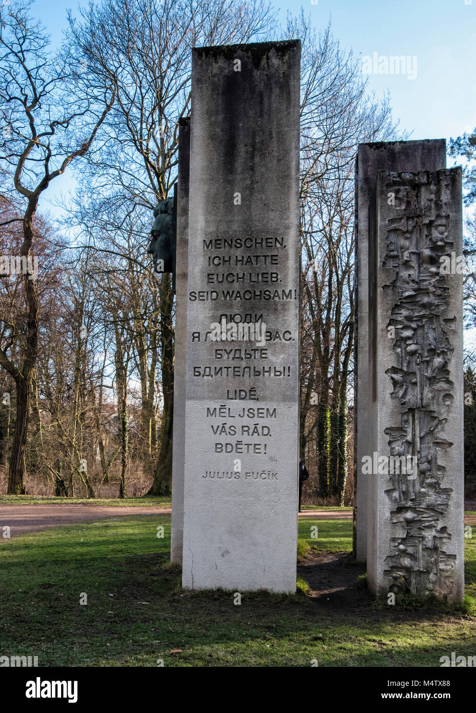 Memorial for Julius Fučík , Czech Communist Journalist arrested by Nazis and murdered in 1943. Monument in the Bürgerpark, Pankow, Berlin  Julius Fučí Stock Photo