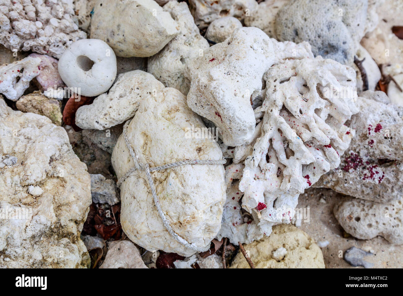 White sea washed corals and rocks on the beach, Boracay Island, Philippines Stock Photo