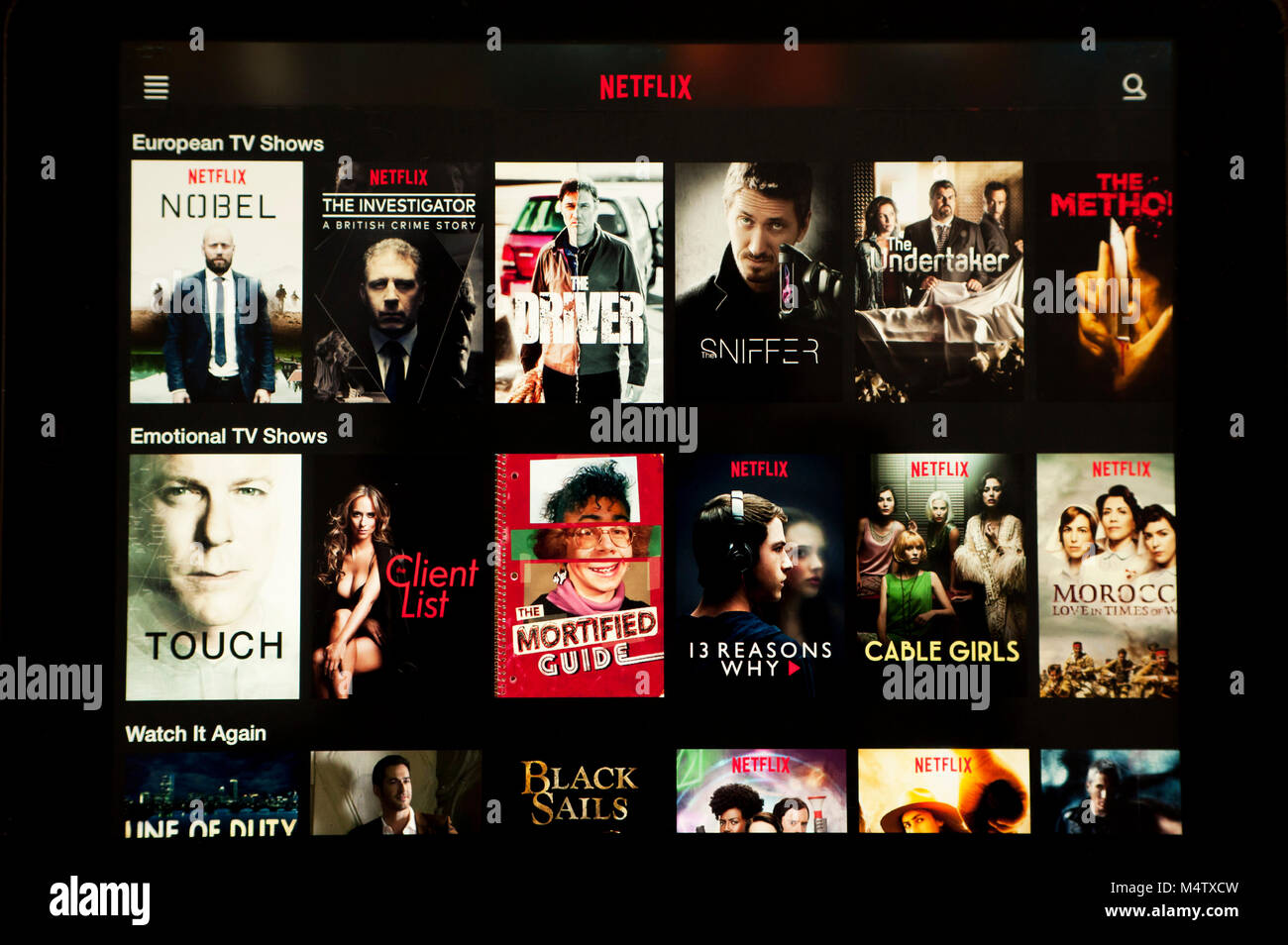 Netflix screen on a tablet Stock Photo