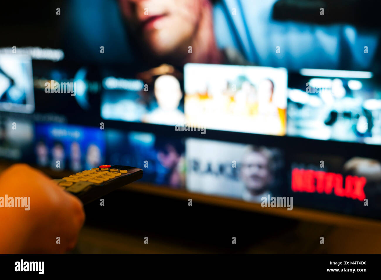 television set with Netflix screen on it Stock Photo