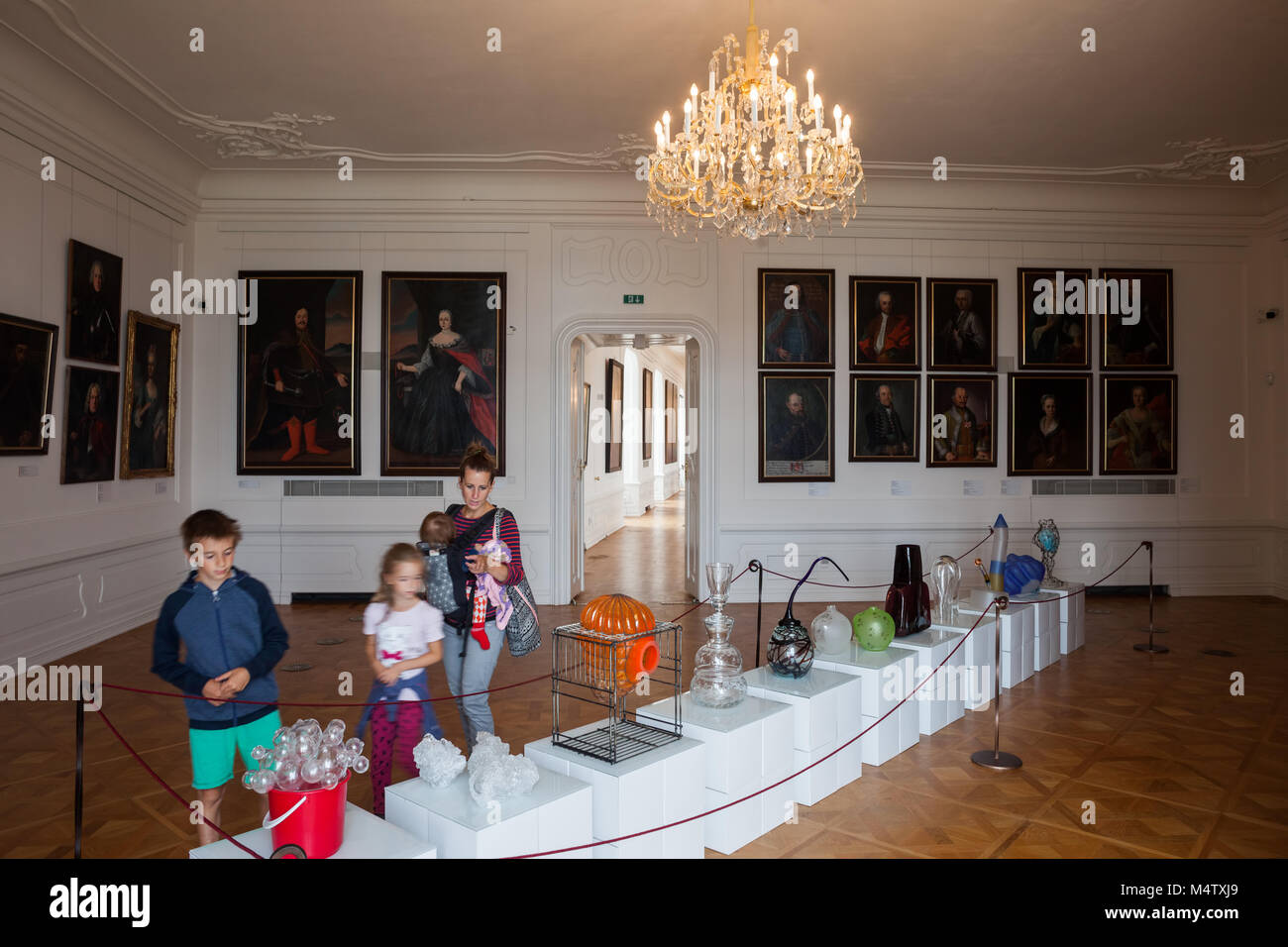 Art glass and paintings, exhibition in Bratislava Castle Museum of History in Bratislava, Slovakia, Europe Stock Photo