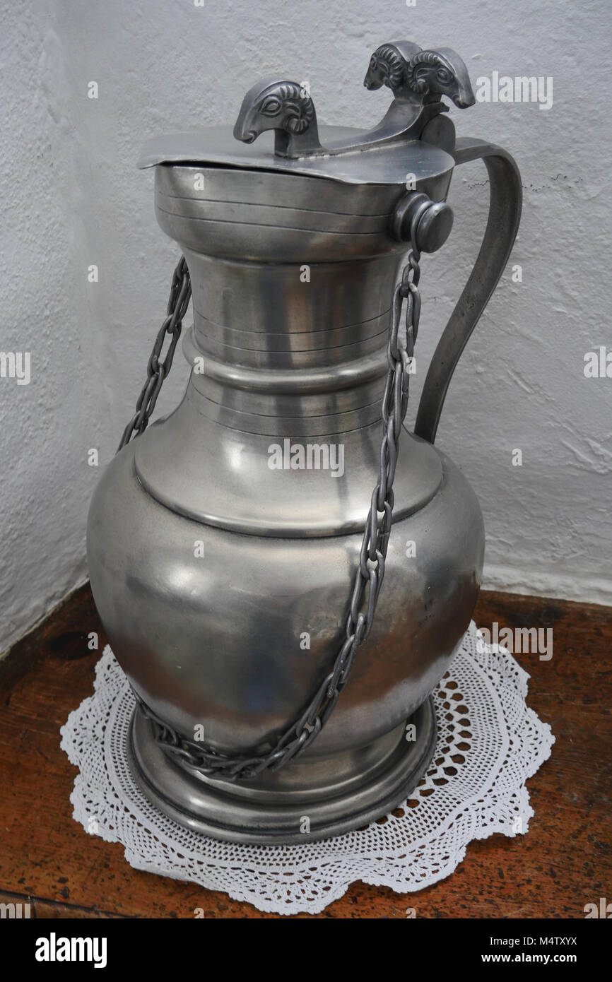 A pewter pot in a swiss interior, Valais, Swiss Stock Photo - Alamy