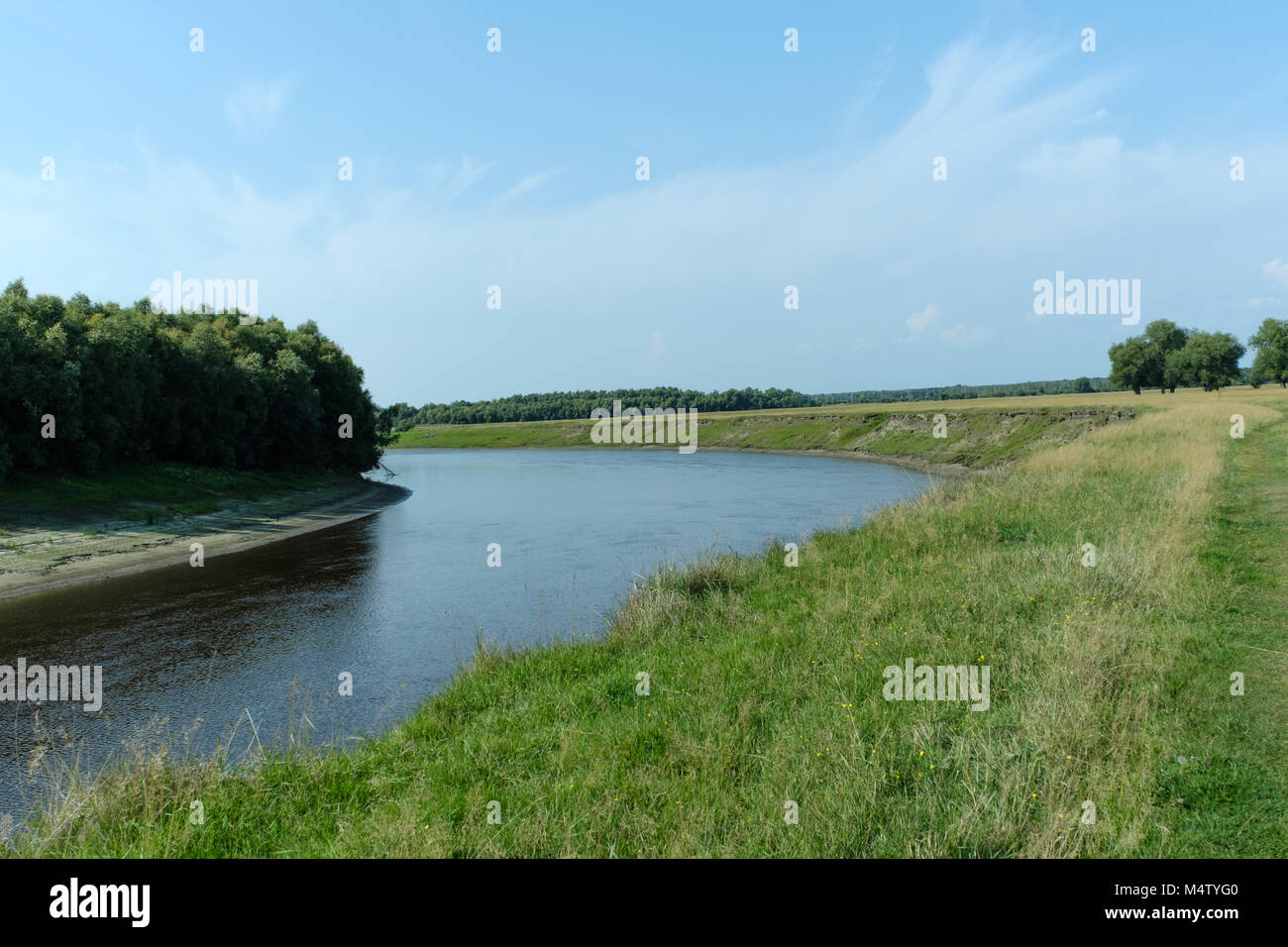 View of the river bank, wood and sky Stock Photo - Alamy