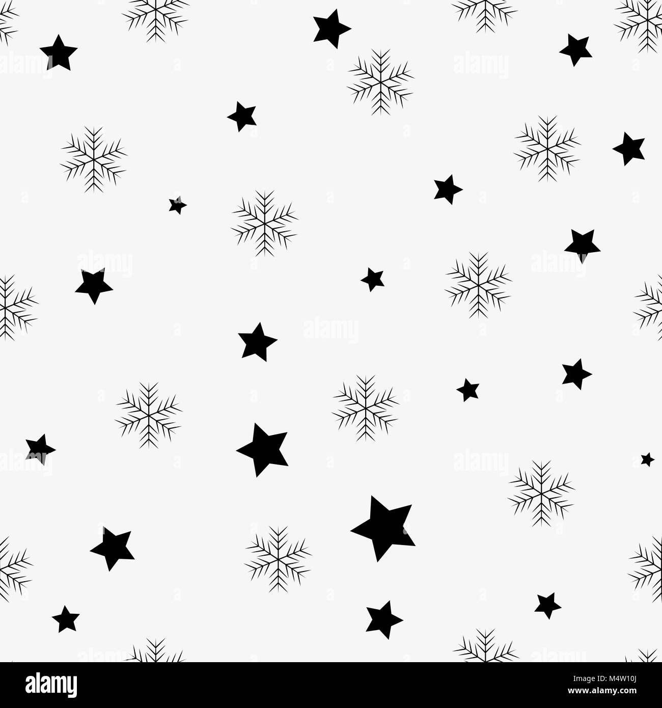 Snowflake simple seamless pattern. Black snow on white background ...
