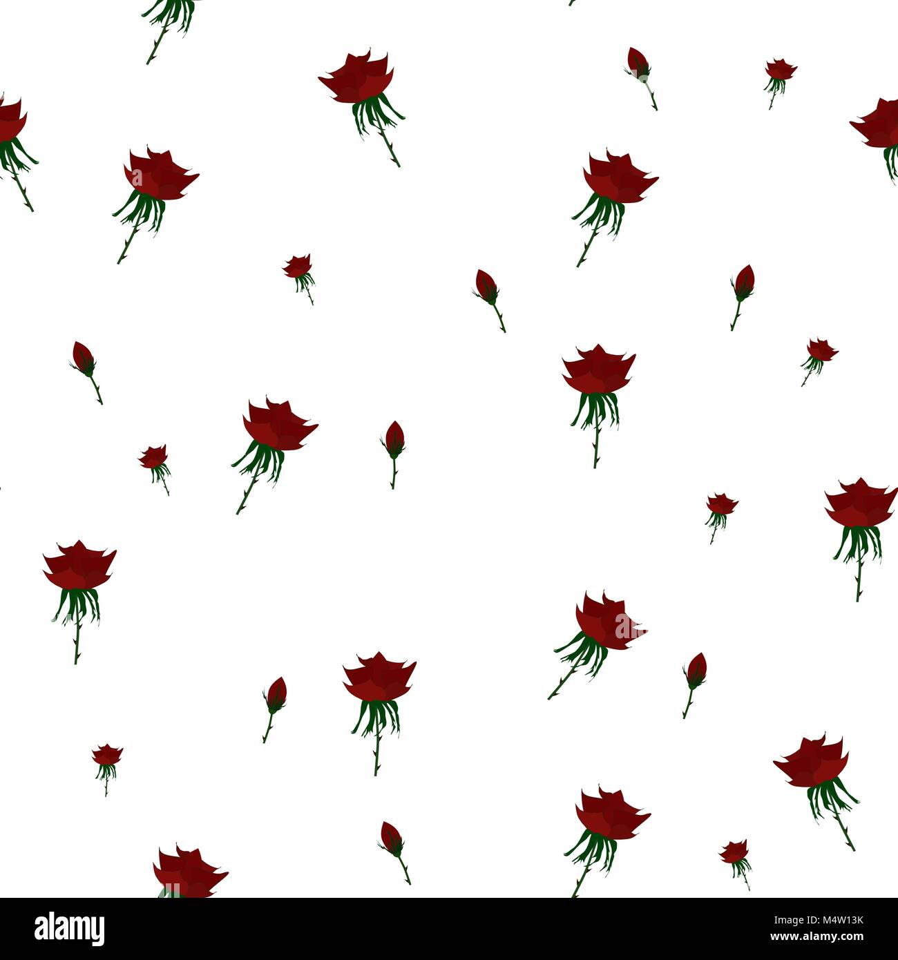 Beautiful seamless pattern with red roses on white background.Vector ...