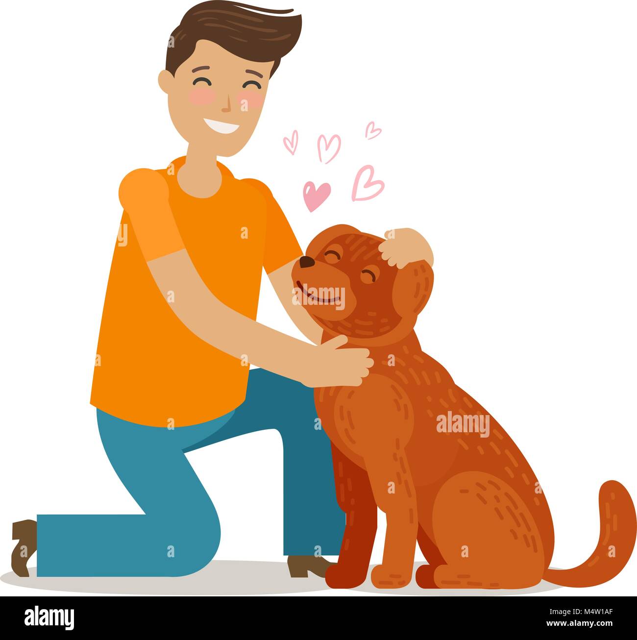 Happy young man with dog. Pet, pooch, doggie concept. Cartoon vector illustration Stock Vector