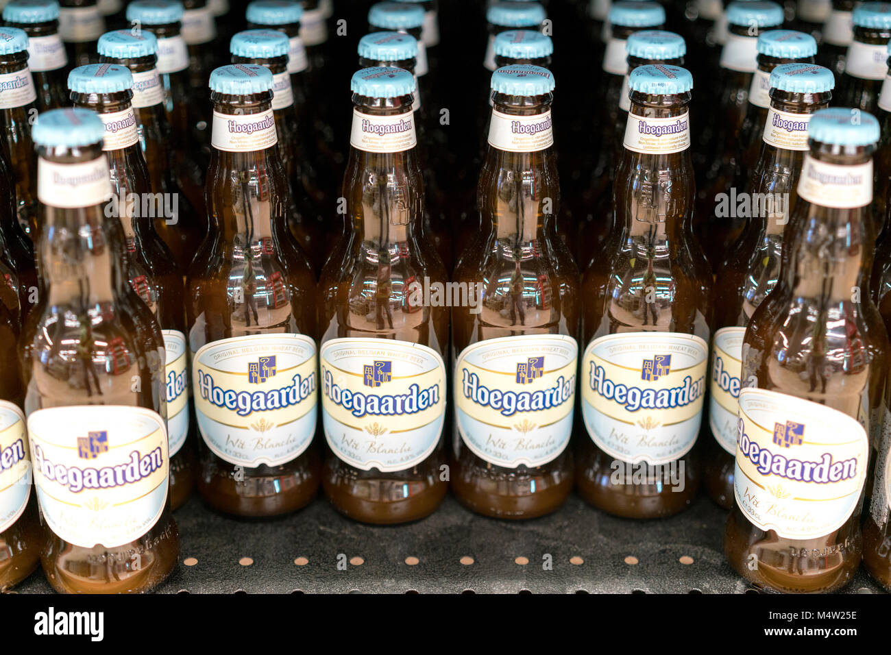 Kiev, Ukraine. February 18 2018. A lot of bottles of beer "Bud". Stock Photo