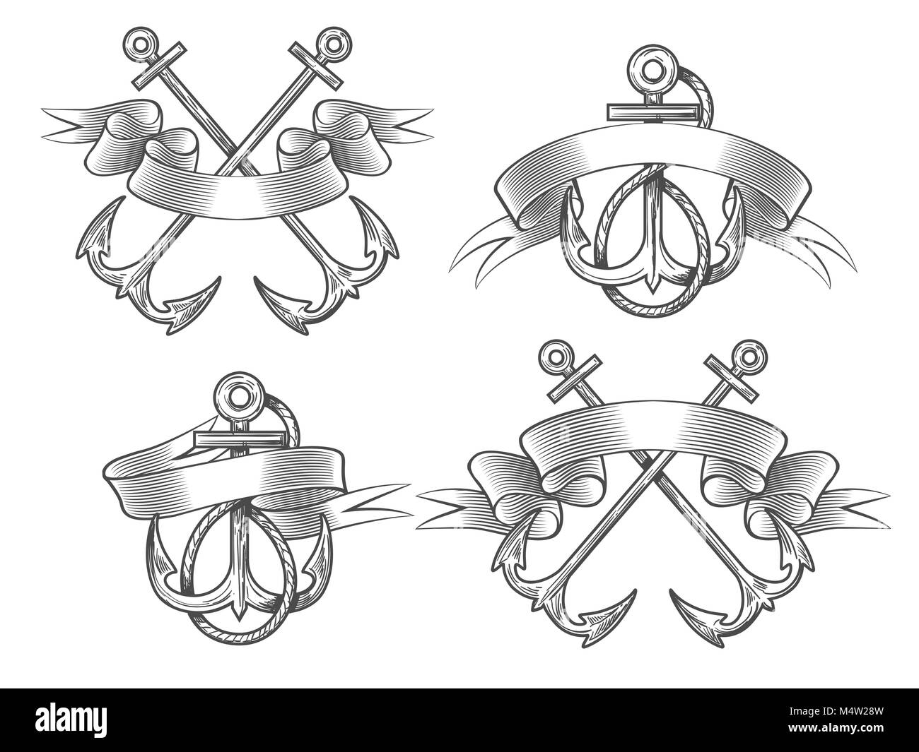 Boat anchor. Hand drawn boat anchors vector illustrations set