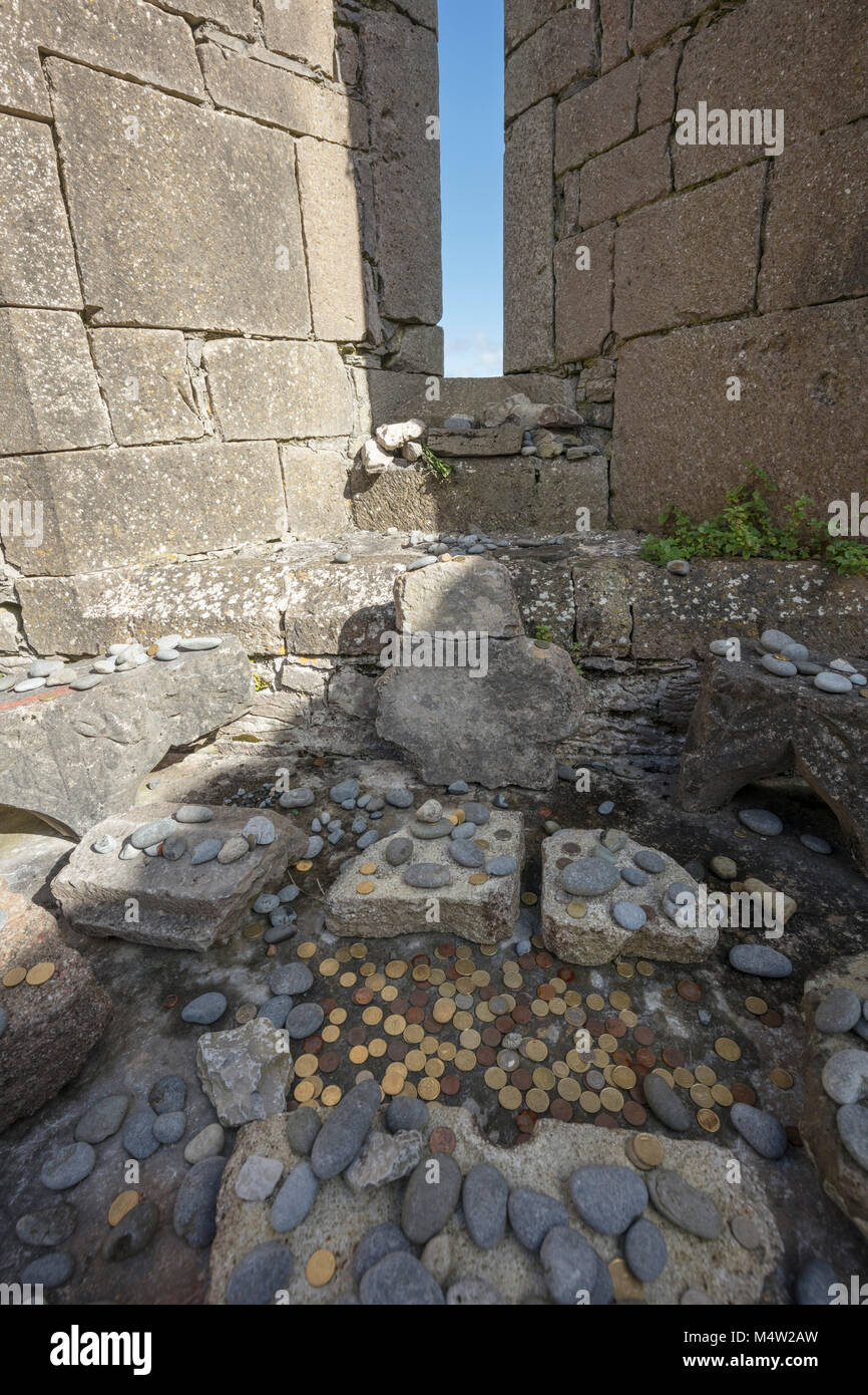 Religious offerings in The Seven Churches, Inishmore, Aran Islands, County Galway, Ireland. Stock Photo