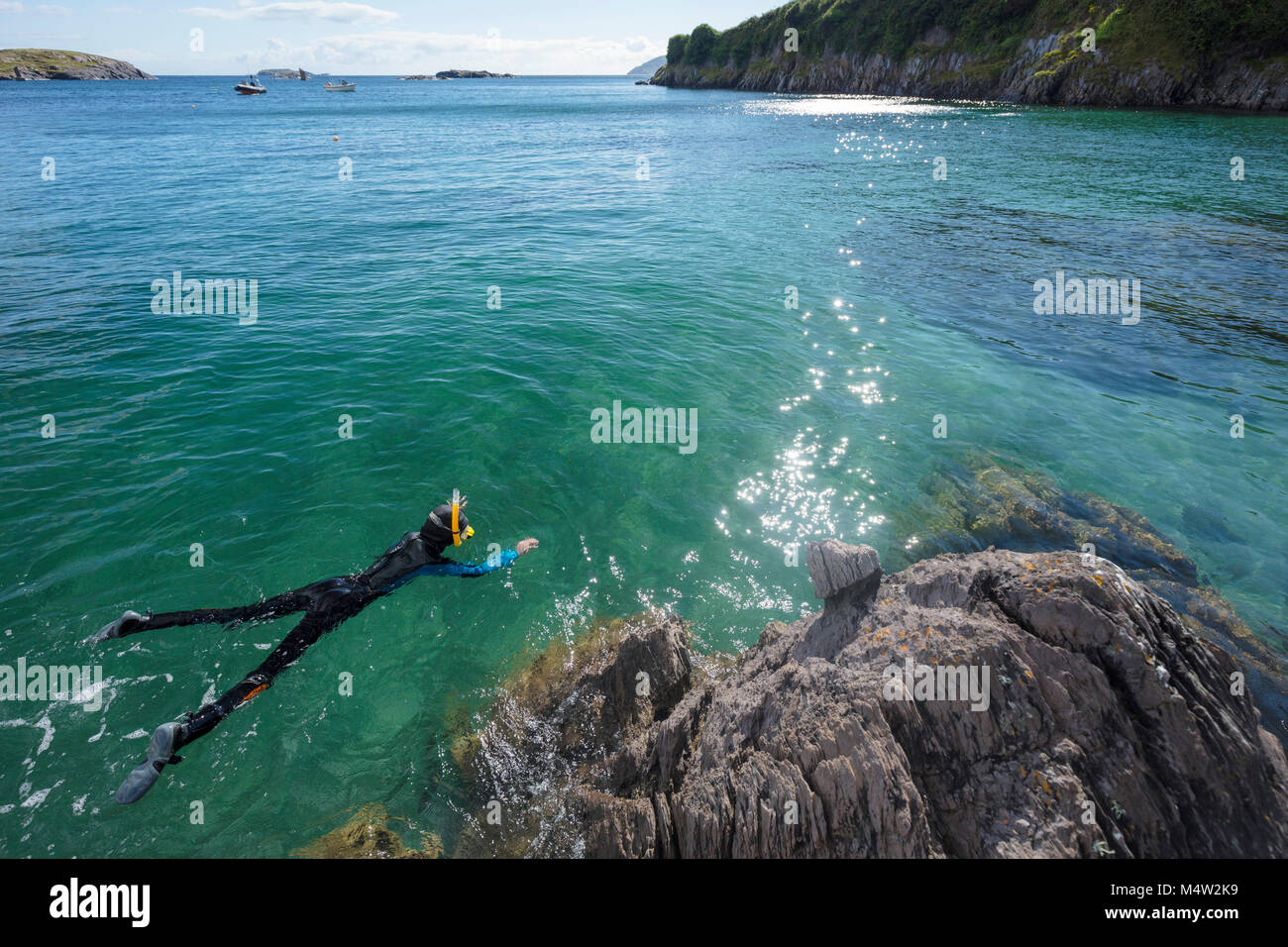 Snorkelling in Derrynane Bay, Caherdaniel, County Kerry, Ireland. Stock Photo