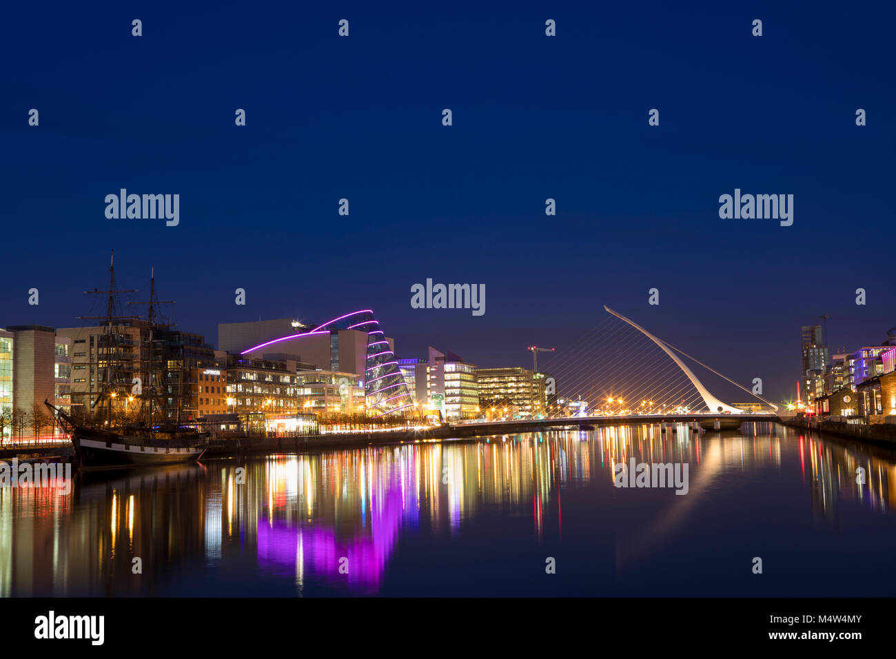 Dublin's River Liffey at night, nightscape of Dublin. Stock Photo