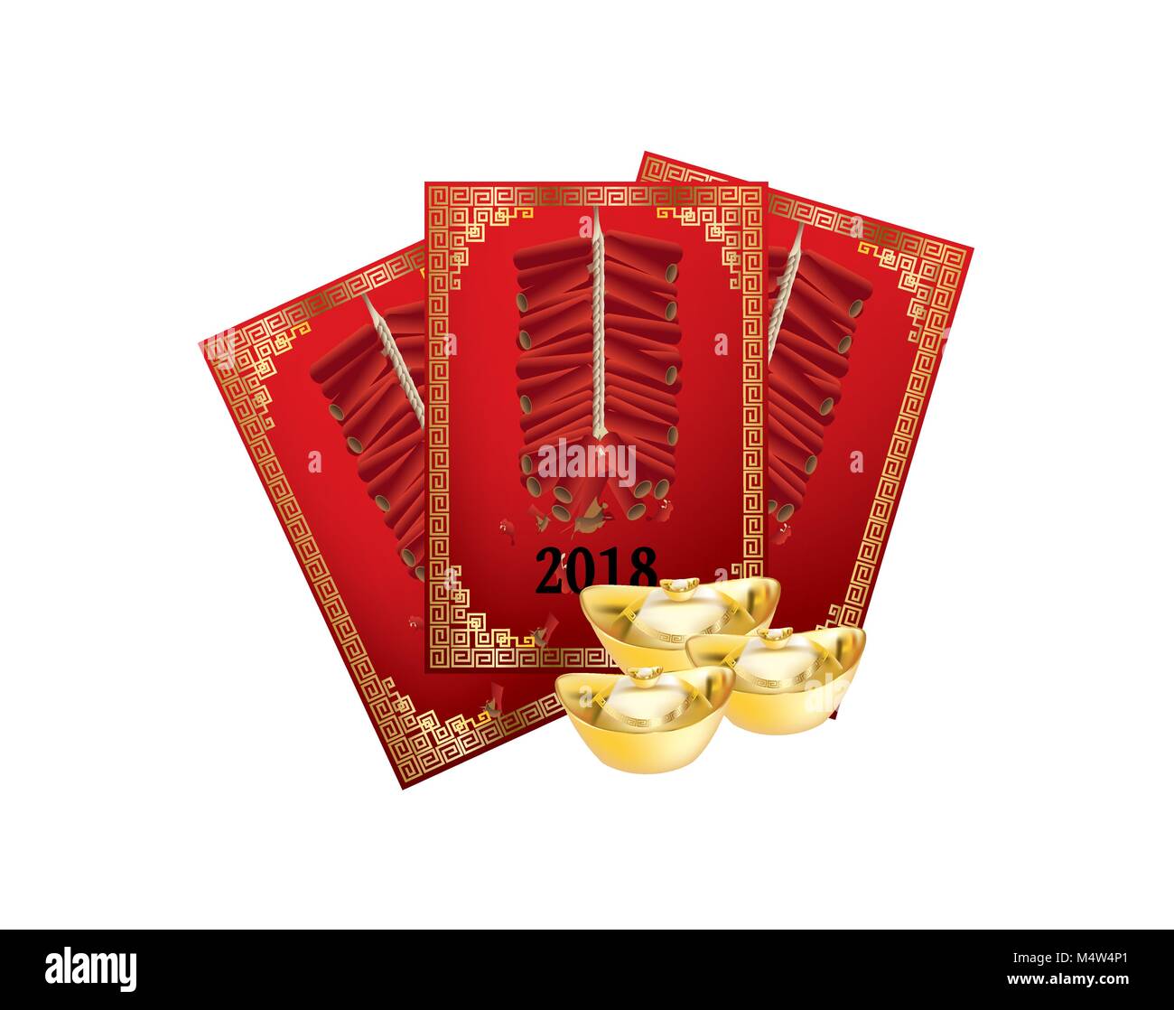 Chinese Red packets with border pattern on white background Stock Vector