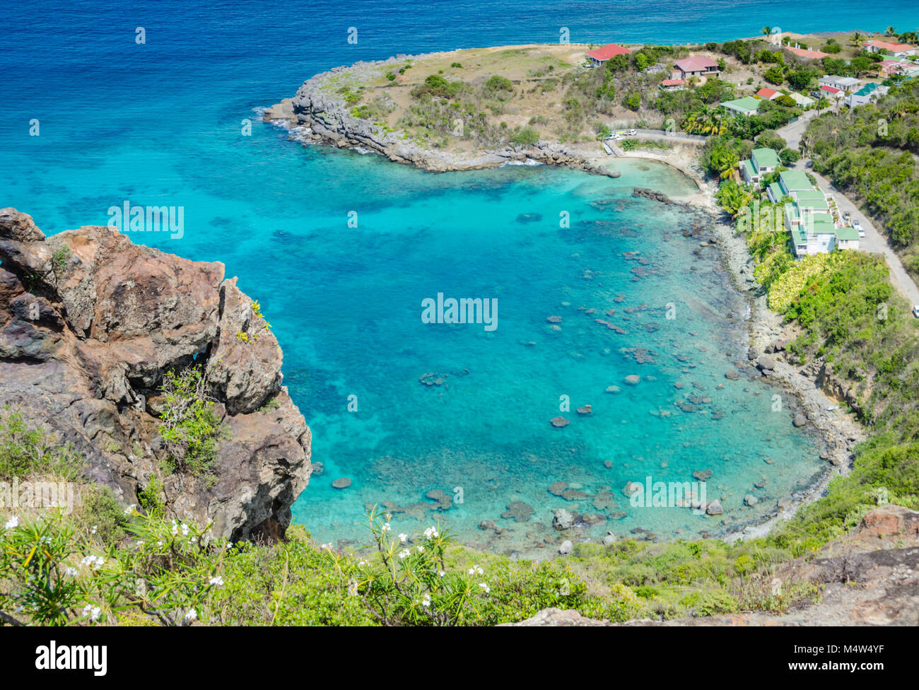 Aerial view of Point a Etages, a protected marine bay, on the West Indian island of St. Barths. Stock Photo