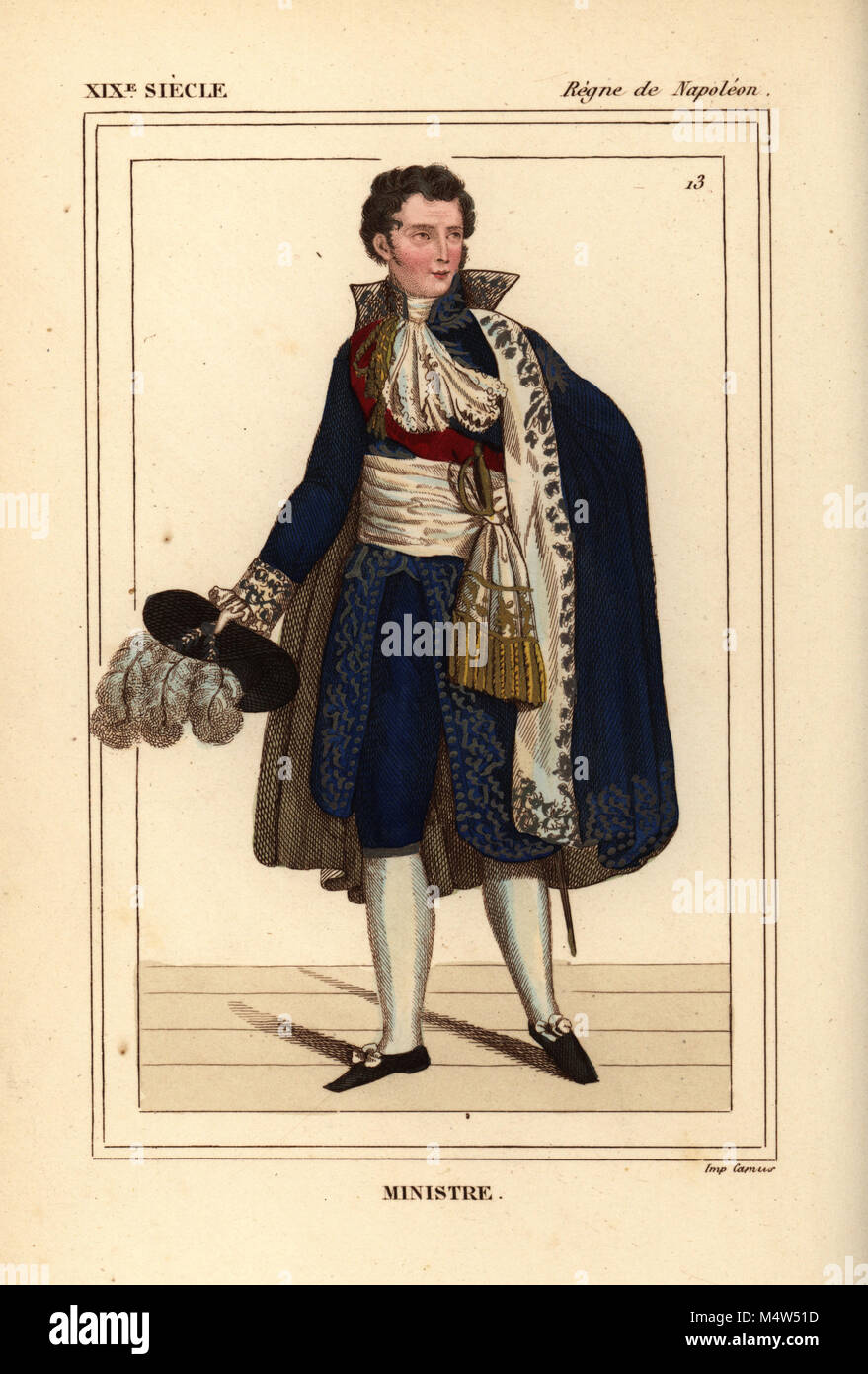 French minister of state, Napoleonic era. Handcoloured lithograph by Leopold Massard from Le Bibliophile Jacob aka Paul Lacroix's Costumes Historiques de la France (Historical Costumes of France), Administration de Librairie, Paris, 1852. Stock Photo