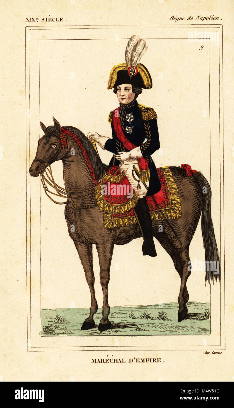 Uniform of a French Marechal d'Empire, Napoleonic era. Handcoloured  lithograph by Leopold Massard from Le Bibliophile Jacob aka Paul Lacroix's  Costumes Historiques de la France (Historical Costumes of France),  Administration de Librairie,