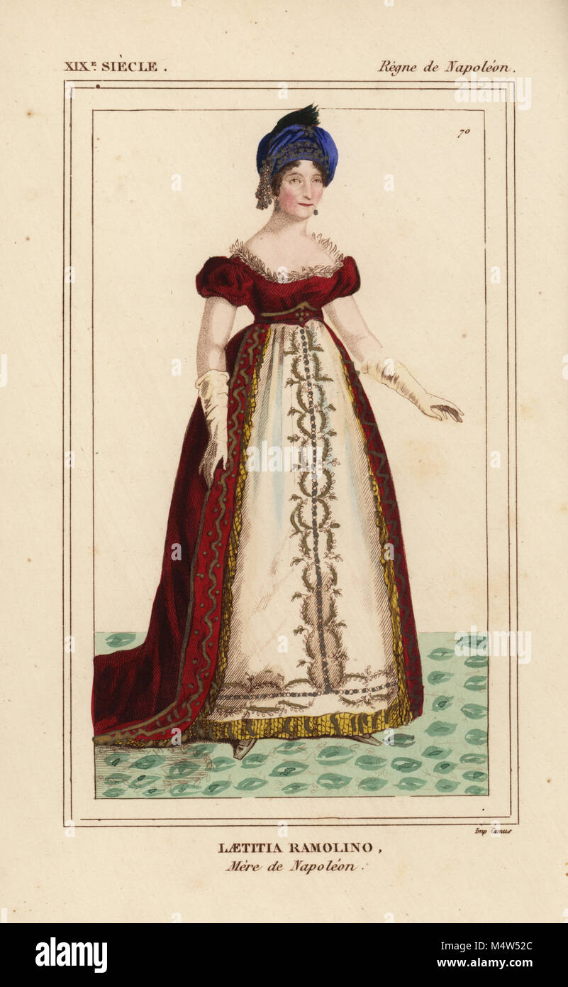 Laetitia Ramolino, mother of Napoleon Bonaparte 1750-1836. Handcoloured lithograph from Le Bibliophile Jacob aka Paul Lacroix's Costumes Historiques de la France (Historical Costumes of France), Administration de Librairie, Paris, 1852. Stock Photo