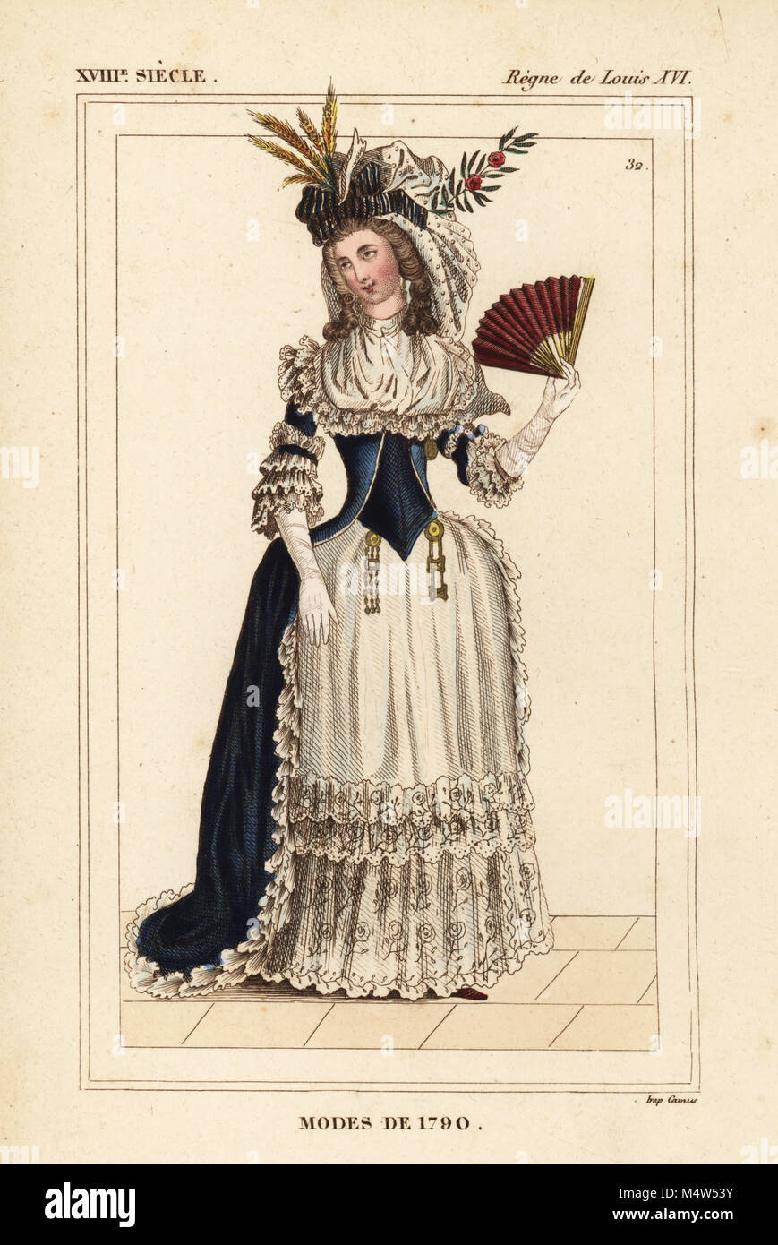French women's fashions of 1790: dress cut a la Turque, bonnet a la grande  pretresse. Handcoloured lithograph from Le Bibliophile Jacob aka Paul  Lacroix's Costumes Historiques de la France (Historical Costumes of
