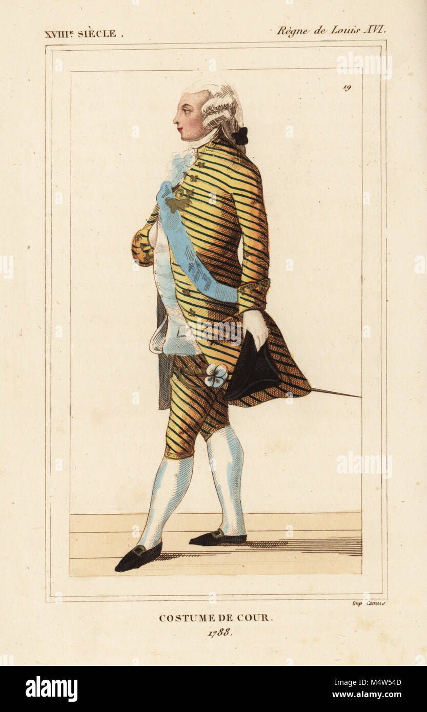 French man in court costume, 1788, court of King Louis XVI. Handcoloured  lithograph from Le Bibliophile Jacob aka Paul Lacroix's Costumes Historiques  de la France (Historical Costumes of France), Administration de Librairie,