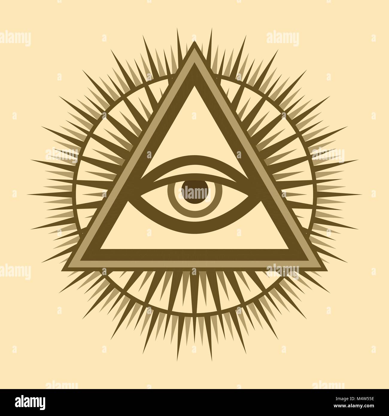 All-Seeing Eye of God (The Eye of Providence | Eye of Omniscience | Luminous Delta | Oculus Dei). Mystical sacral symbol of Illuminati and Freemasonry. Stock Vector
