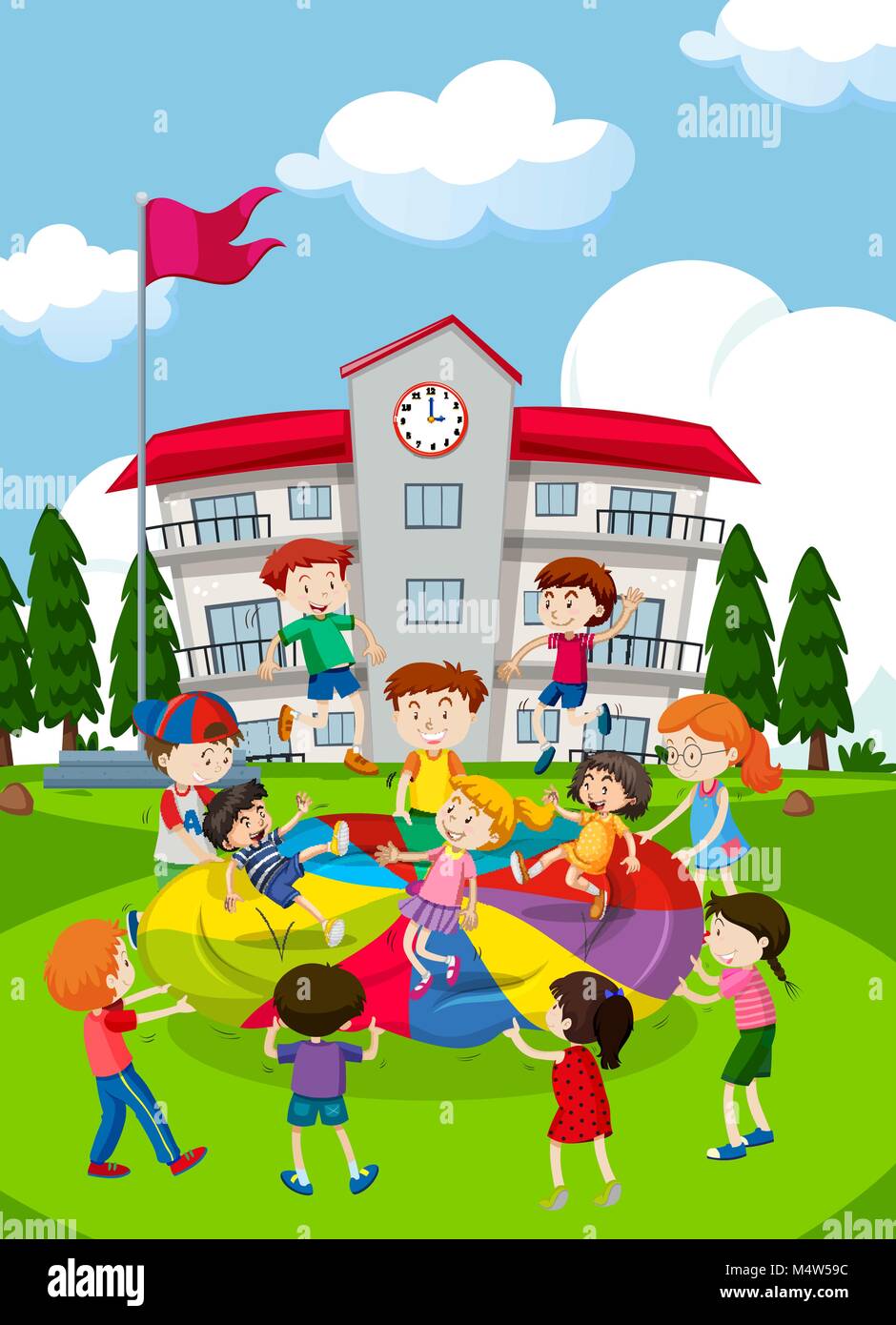 Children Playing At School Illustration Stock Vector Image And Art Alamy