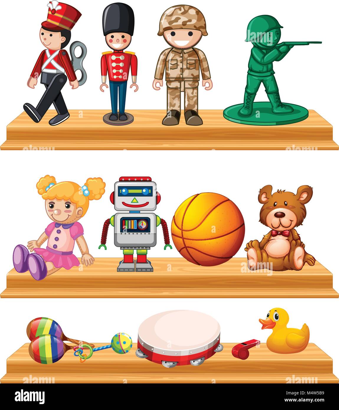 Many toys on wooden shelves illustration Stock Vector Image & Art - Alamy