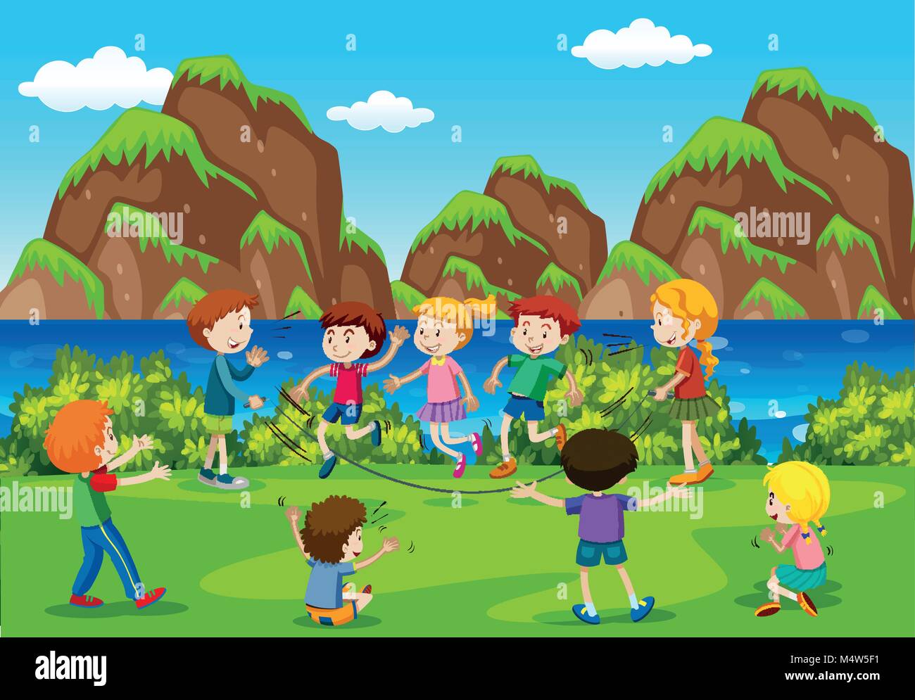 Many kids playing in the field illustration Stock Vector Image & Art ...