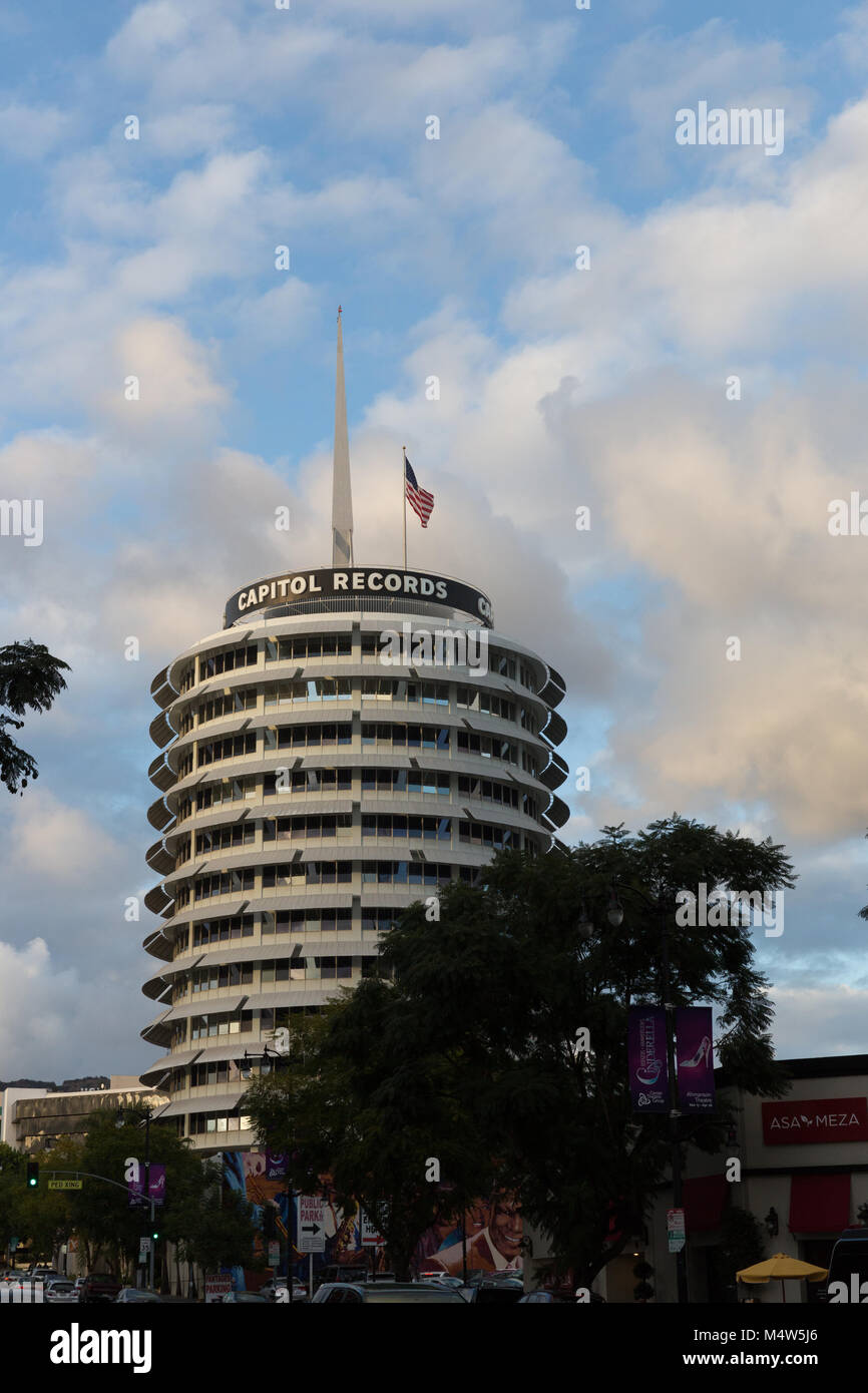 Exterior of Capitol Records building in Hollywood, Los Angeles, California. Stock Photo