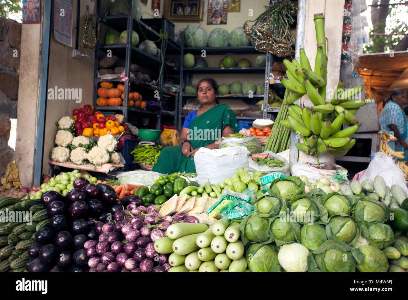 Bangalore, India August 19, 2015 women selling vegetables in her