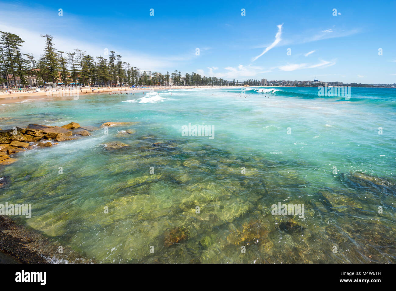 Manly Beach on a summer day with blue sky, Sydney, Australia Stock Photo