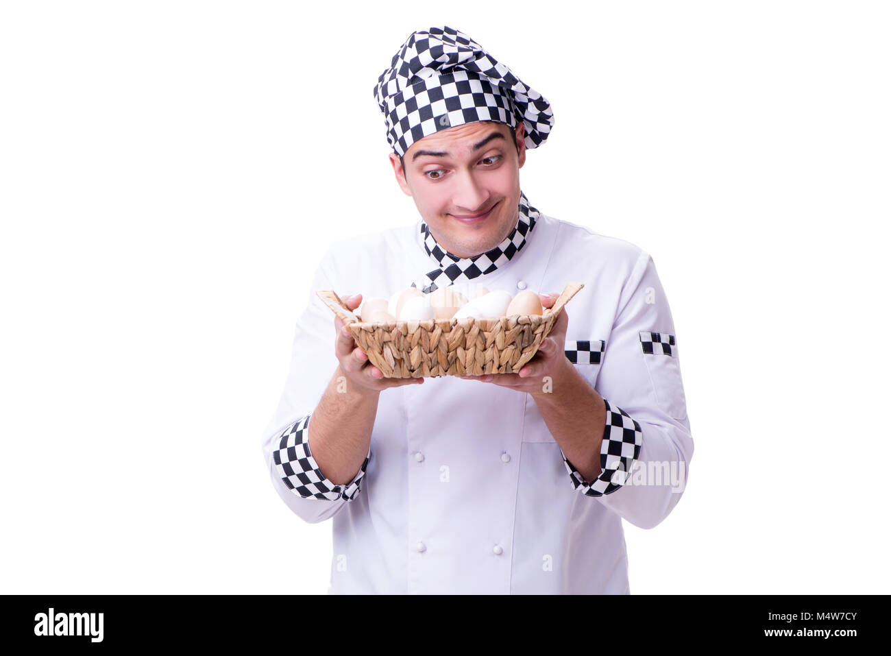 Chef with a basket of eggs Stock Photo