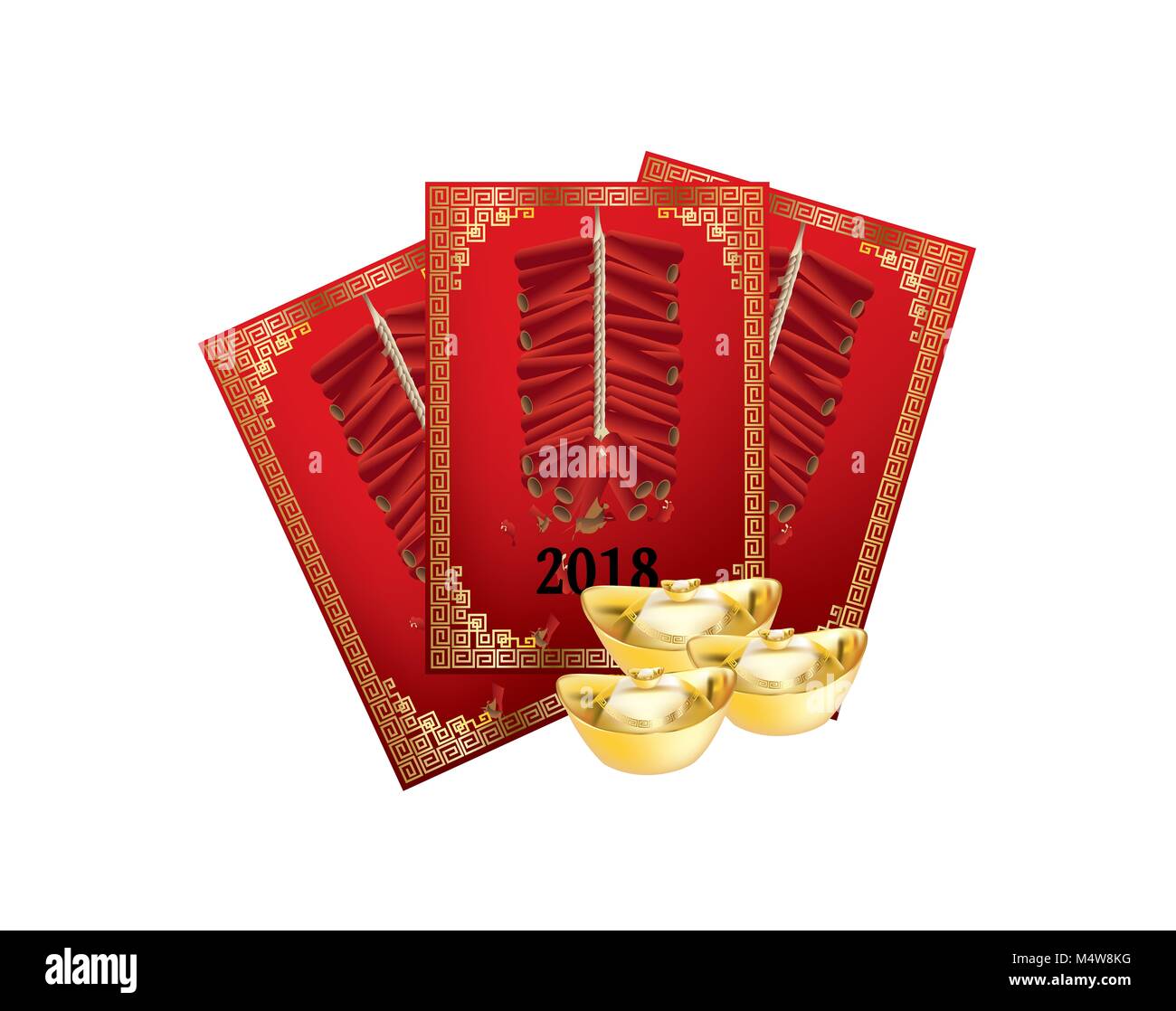 Chinese Red packets with border pattern on white background Stock Photo