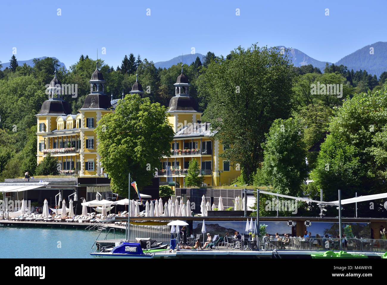 Hotel castle in Velden at Worthersee Stock Photo