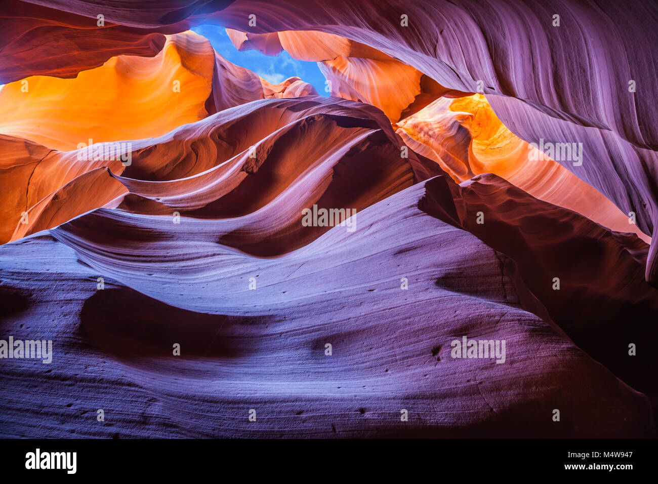 Red and purple tints slot canyon Antelope. Stock Photo